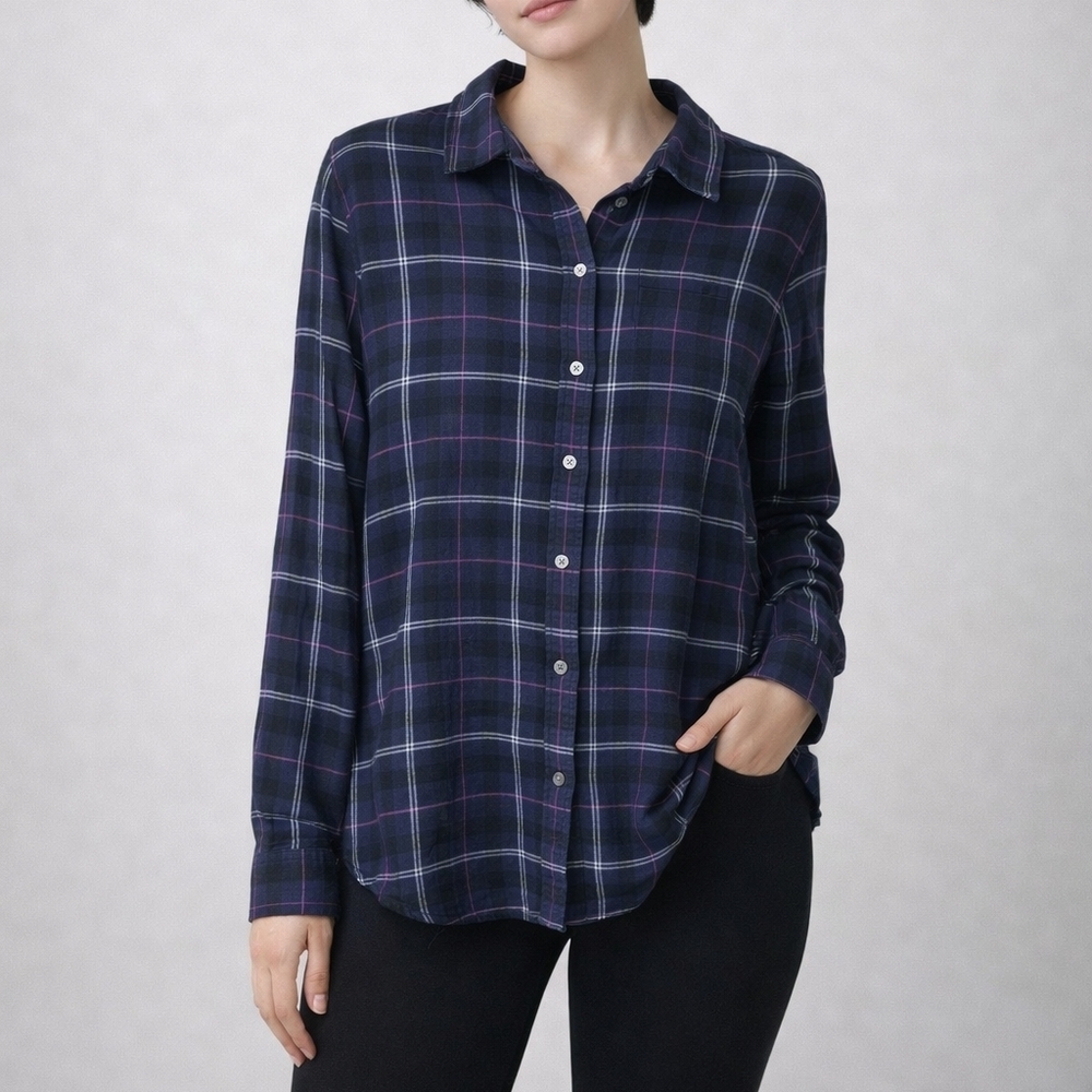 Banana Republic Navy Plaid Women's Button-Down Shirt